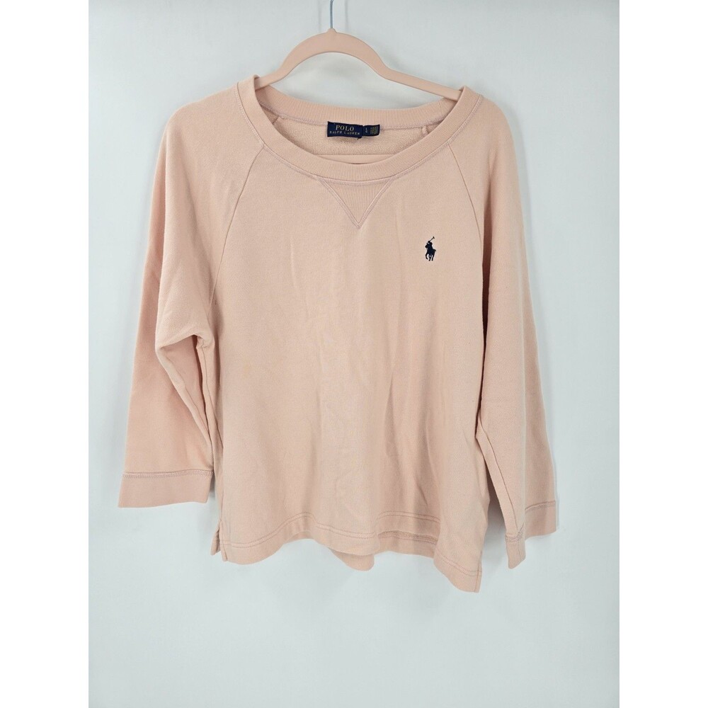 Polo Ralph Lauren Women's Pink Peach Pullover Crewneck Logo Fleece Sweatshirt L